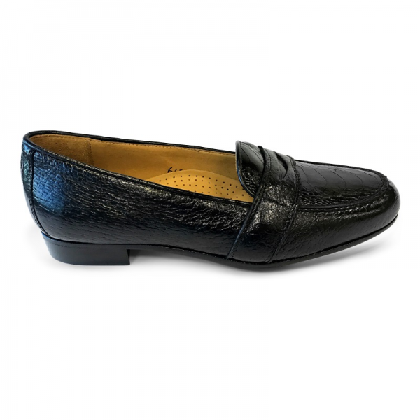 Zelli Perone Ostrich & Peccary Slip-On Black