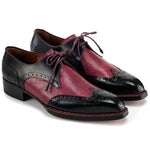 Paul Parkman Men's Hand-Welted Leather Wingtip Derby Shoes Black & Red