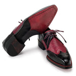 Paul Parkman Men's Hand-Welted Leather Wingtip Derby Shoes Black & Red