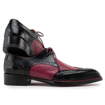 Paul Parkman Men's Hand-Welted Leather Wingtip Derby Shoes Black & Red