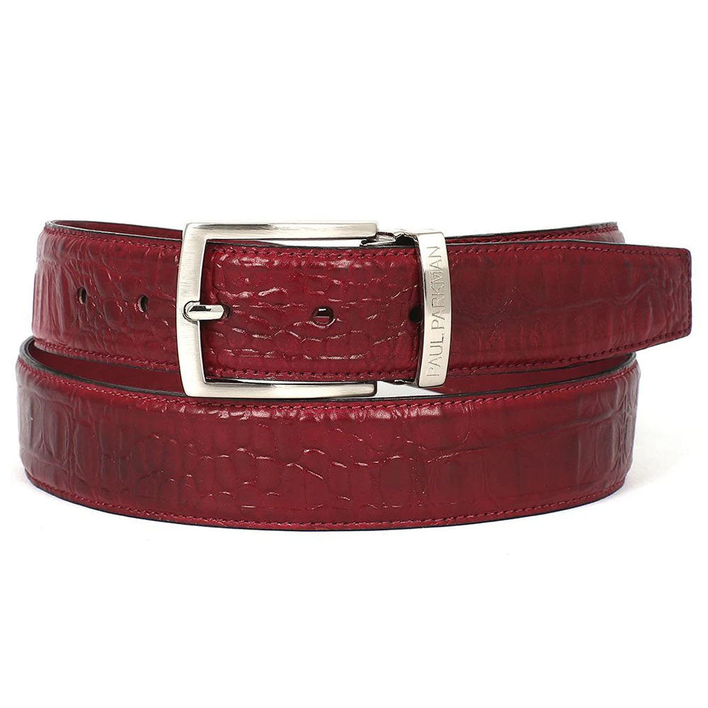 Paul Parkman Crocodile Texture Leather Belt Burgundy