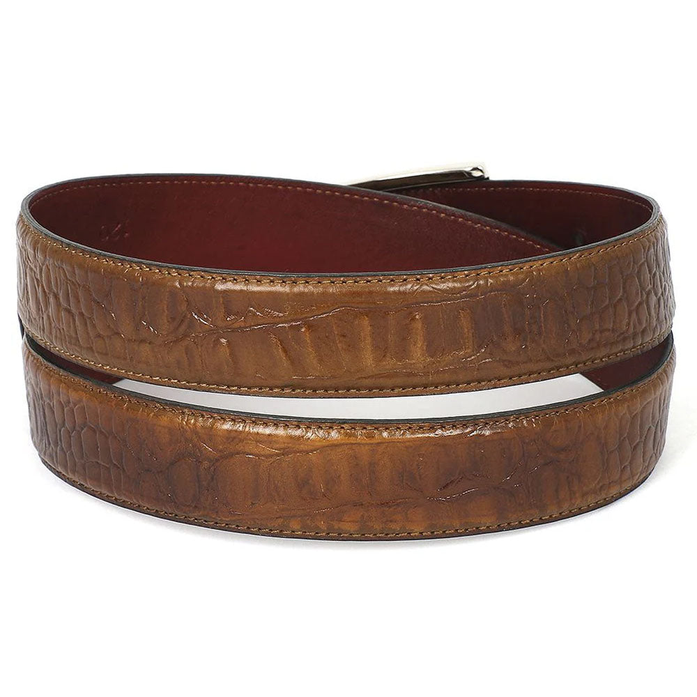 Paul Parkman Crocodile Texture Leather Belt Olive (B02-OLV)