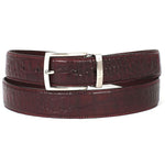 Paul Parkman Crocodile Texture Leather Belt Dark Bordeaux