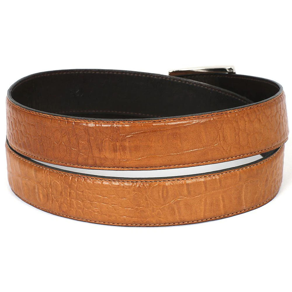 Paul Parkman Crocodile Texture Leather Belt Camel (B02-CML)