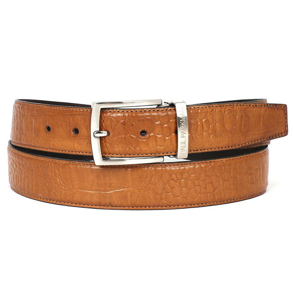 Paul Parkman Crocodile Texture Leather Belt Camel
