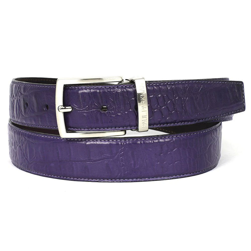 Paul Parkman Crocodile Texture Leather Belt Purple
