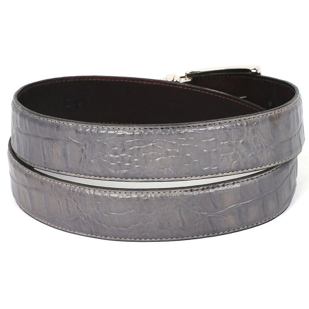 Paul Parkman Crocodile Texture Leather Belt Gray (B02-GRY)