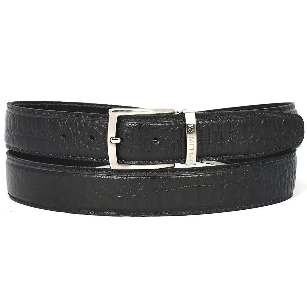 Paul Parkman Crocodile Texture Leather Belt Black