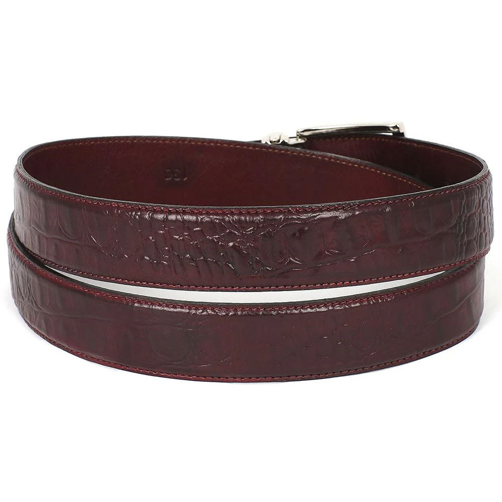 Paul Parkman Crocodile Texture Leather Belt Dark Bordeaux (B02-DBRD)