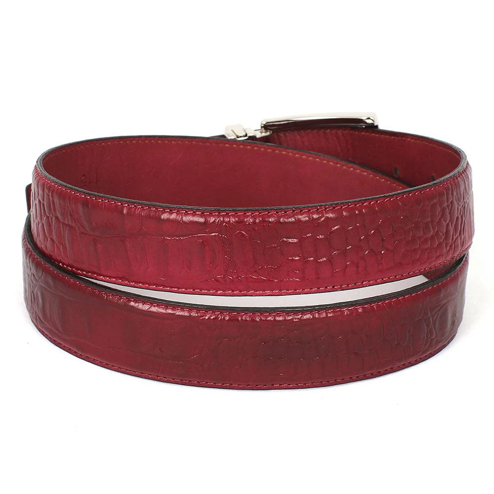 Paul Parkman Crocodile Texture Leather Belt Burgundy (B02-BUR)