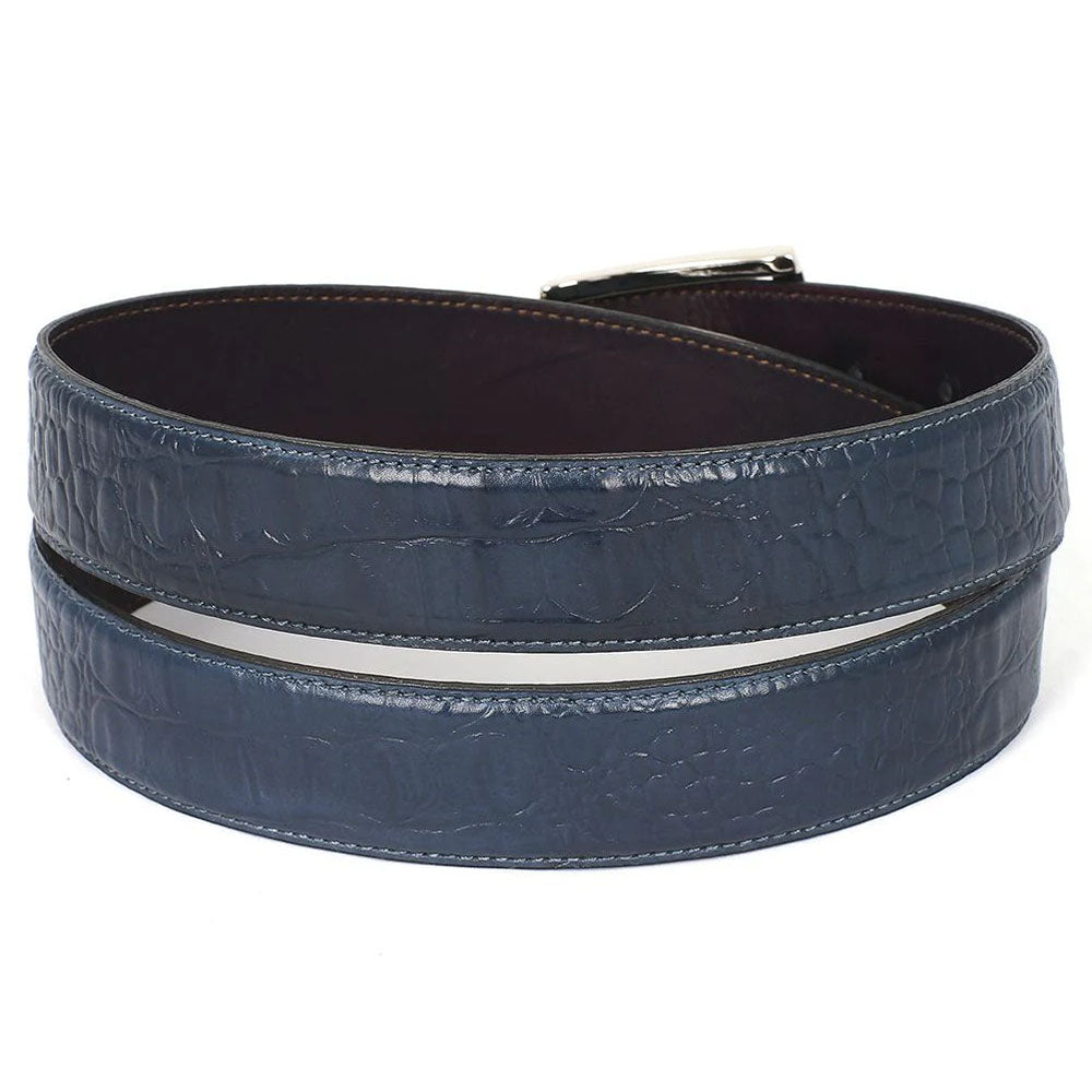 Paul Parkman Crocodile Texture Leather Belt Navy (B02-NVY)
