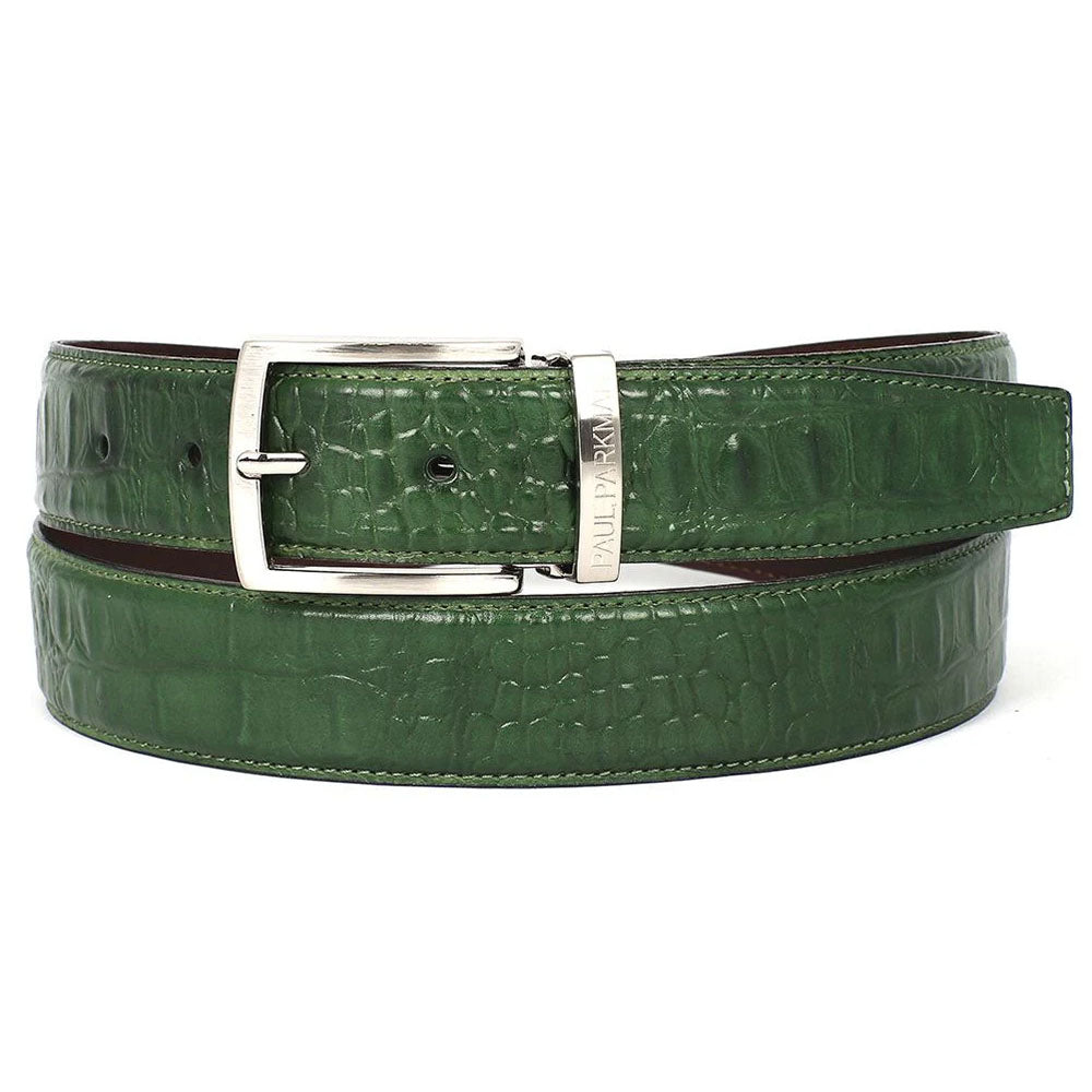 Paul Parkman Crocodile Texture Leather Belt Green