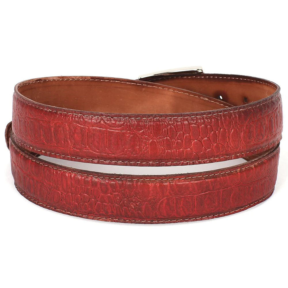 Paul Parkman Crocodile Texture Leather Belt Reddish (B02-RDH)