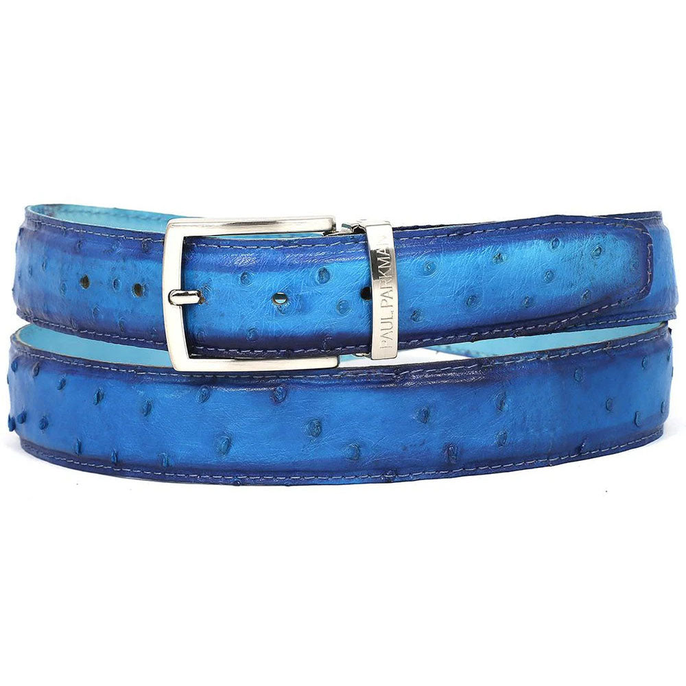 Paul Parkman Genuine Ostrich Belt Ocean Blue