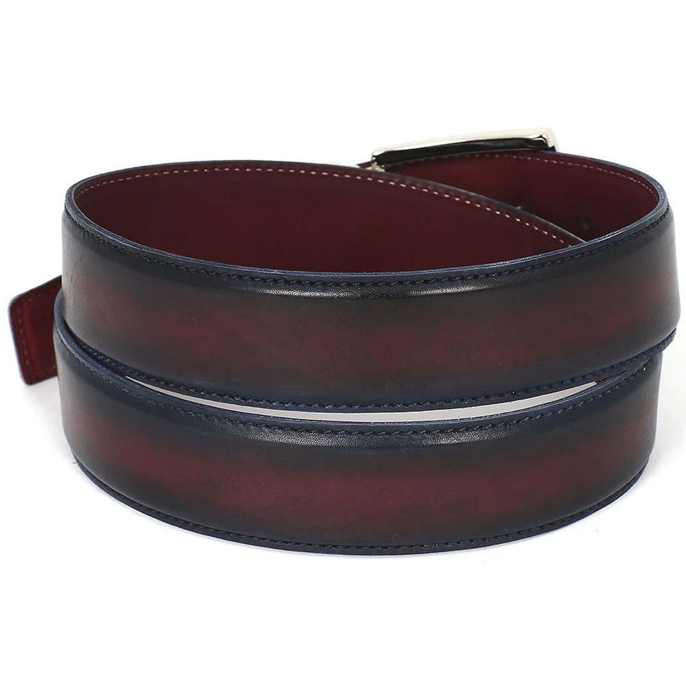 Paul Parkman Leather Belt Hand-Painted Navy & Bordeaux (B01-NVY-BRD)