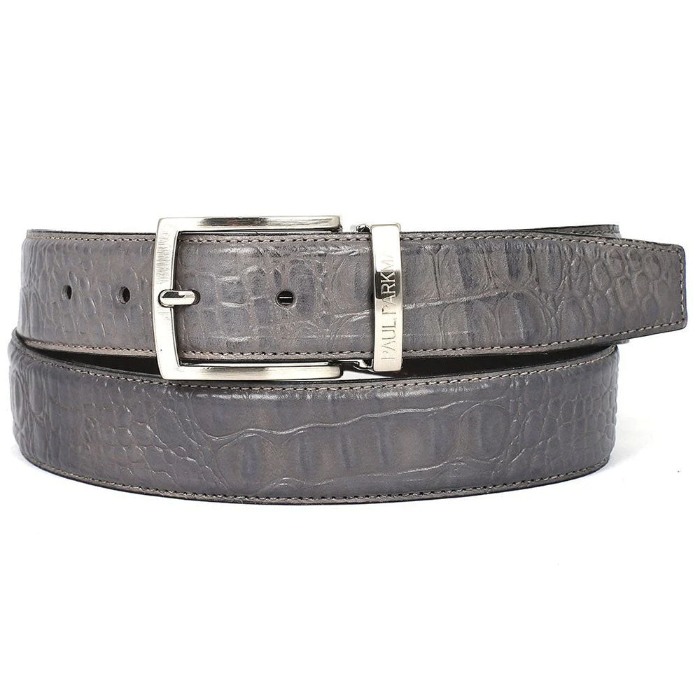 Paul Parkman Crocodile Texture Leather Belt Gray