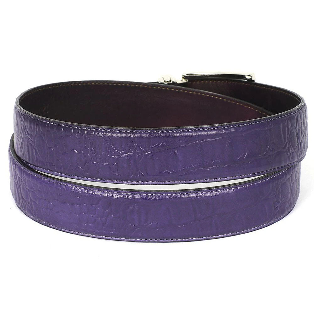 Paul Parkman Crocodile Texture Leather Belt Purple (B02-PURP)
