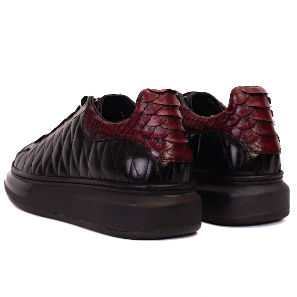 Vinci Leather The Adler Snk Leather Sneaker Limited Edition Black & Burgundy (17474 S-1)