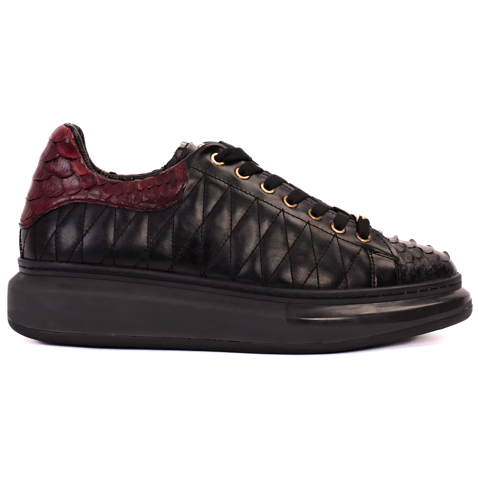 Vinci Leather The Adler Snk Leather Sneaker Limited Edition Black & Burgundy (17474 S-1)