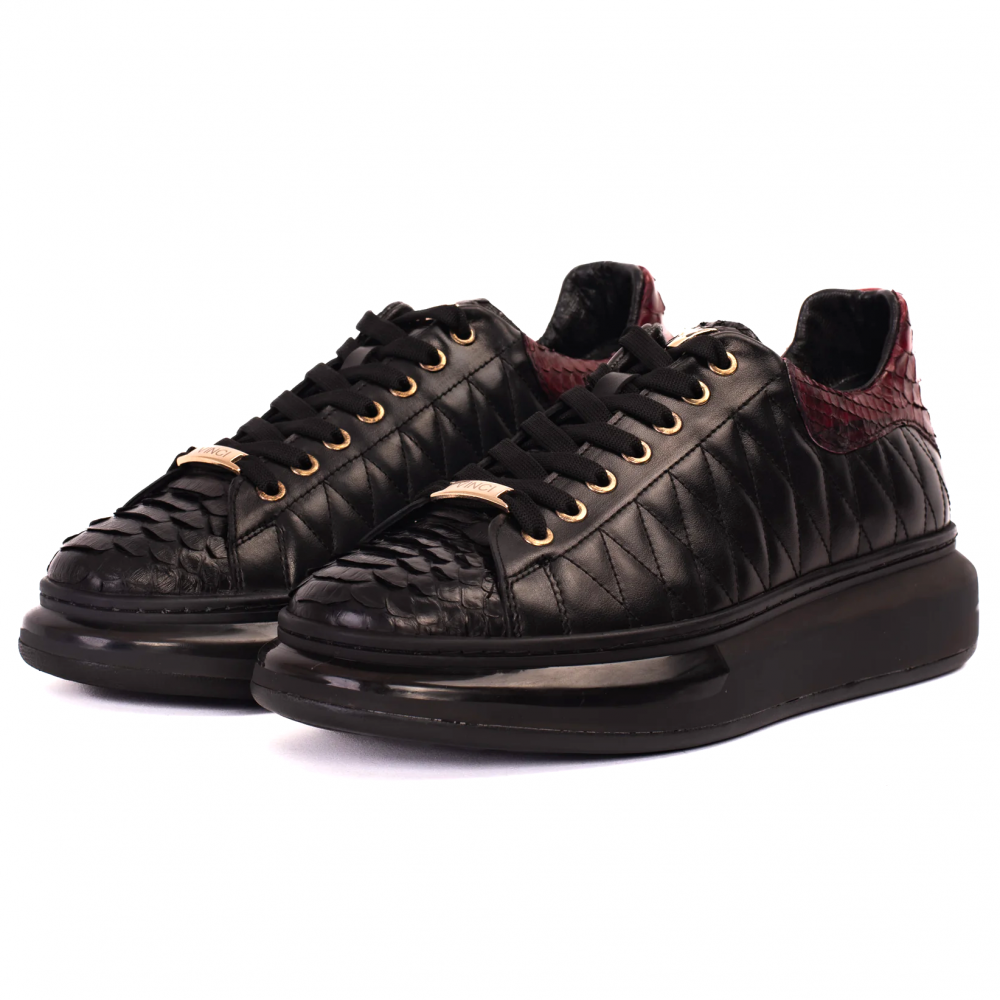 Vinci Leather The Adler Snk Leather Sneaker Limited Edition Black & Burgundy (17474 S-1)