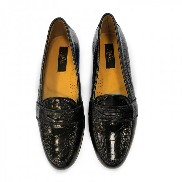 Zelli Perone Ostrich & Peccary Slip-On Black