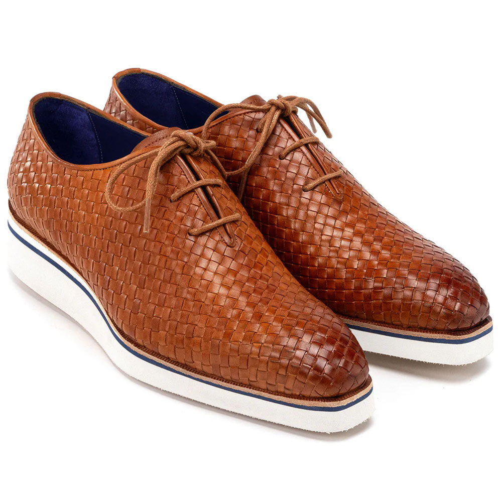 Paul Parkman Woven Leather Smart Casual Shoes Camel Brown