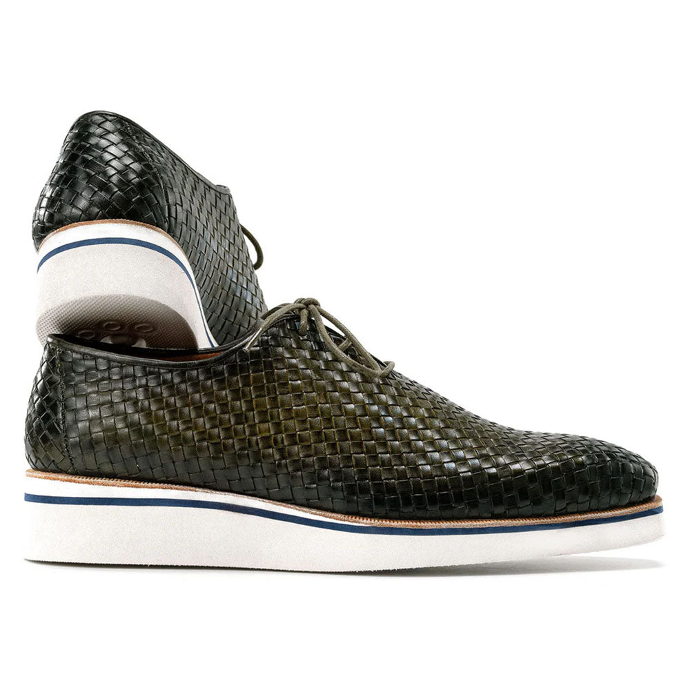 Paul Parkman Woven Leather Smart Casual Shoes Green