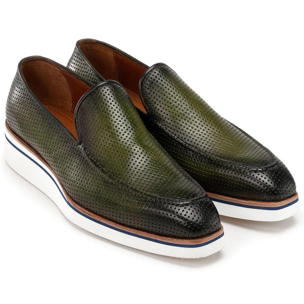 Paul Parkman Smart Perforated Leather Loafers Green