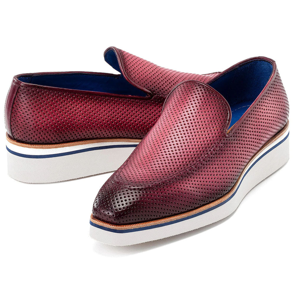 Paul Parkman Smart Perforated Leather Loafers Purple
