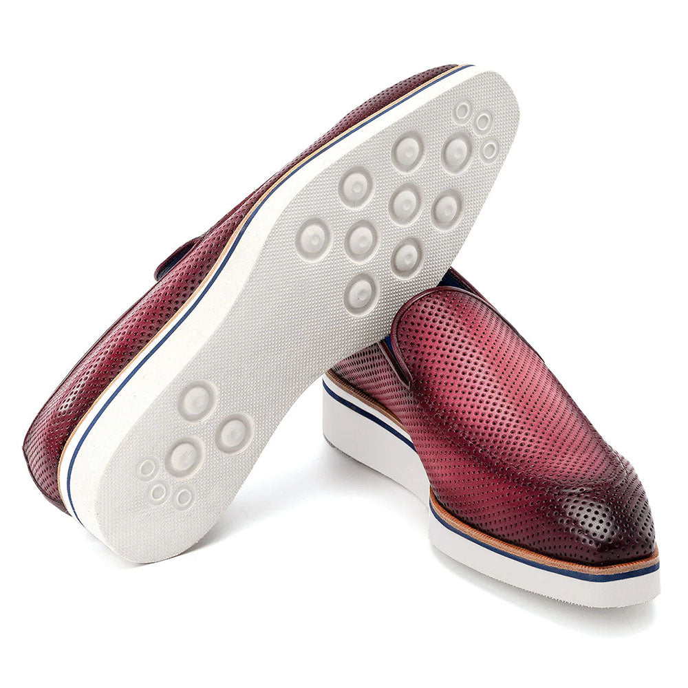 Paul Parkman Smart Perforated Leather Loafers Purple
