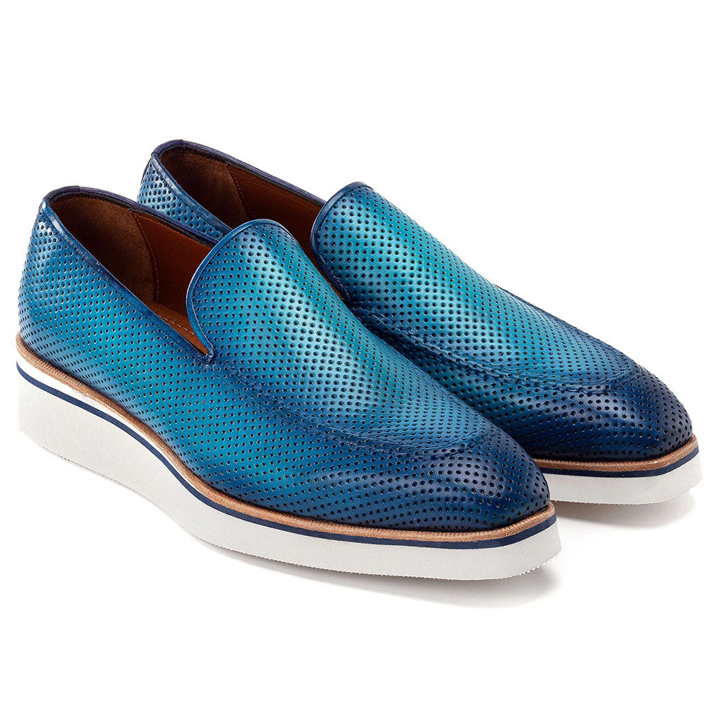 Paul Parkman Smart Perforated Leather Loafers Turquoise