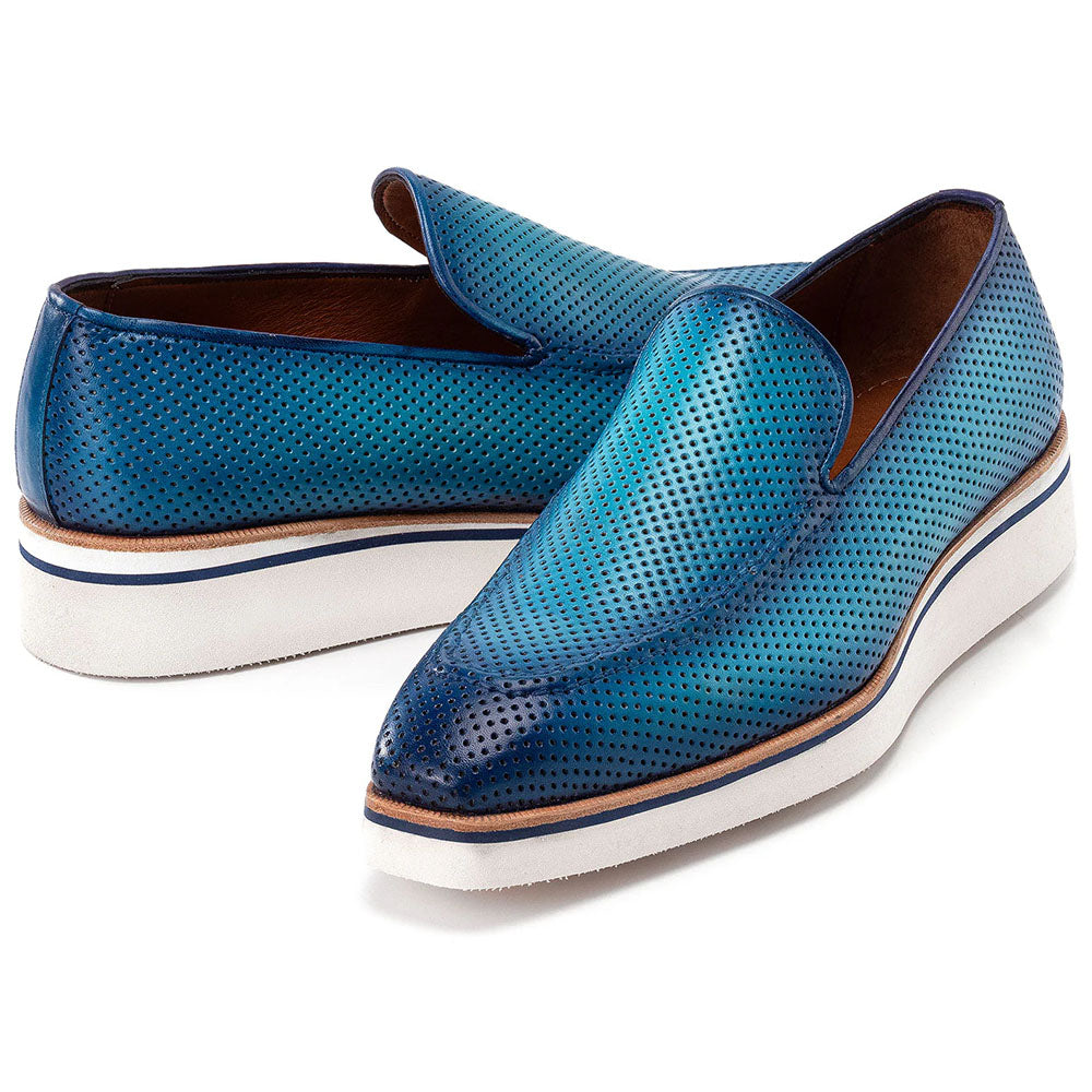 Paul Parkman Smart Perforated Leather Loafers Turquoise