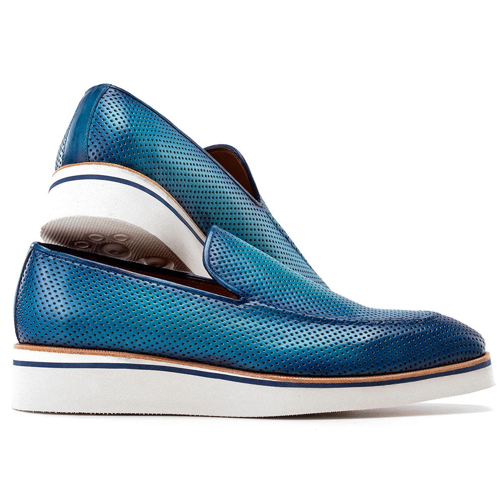 Paul Parkman Smart Perforated Leather Loafers Turquoise