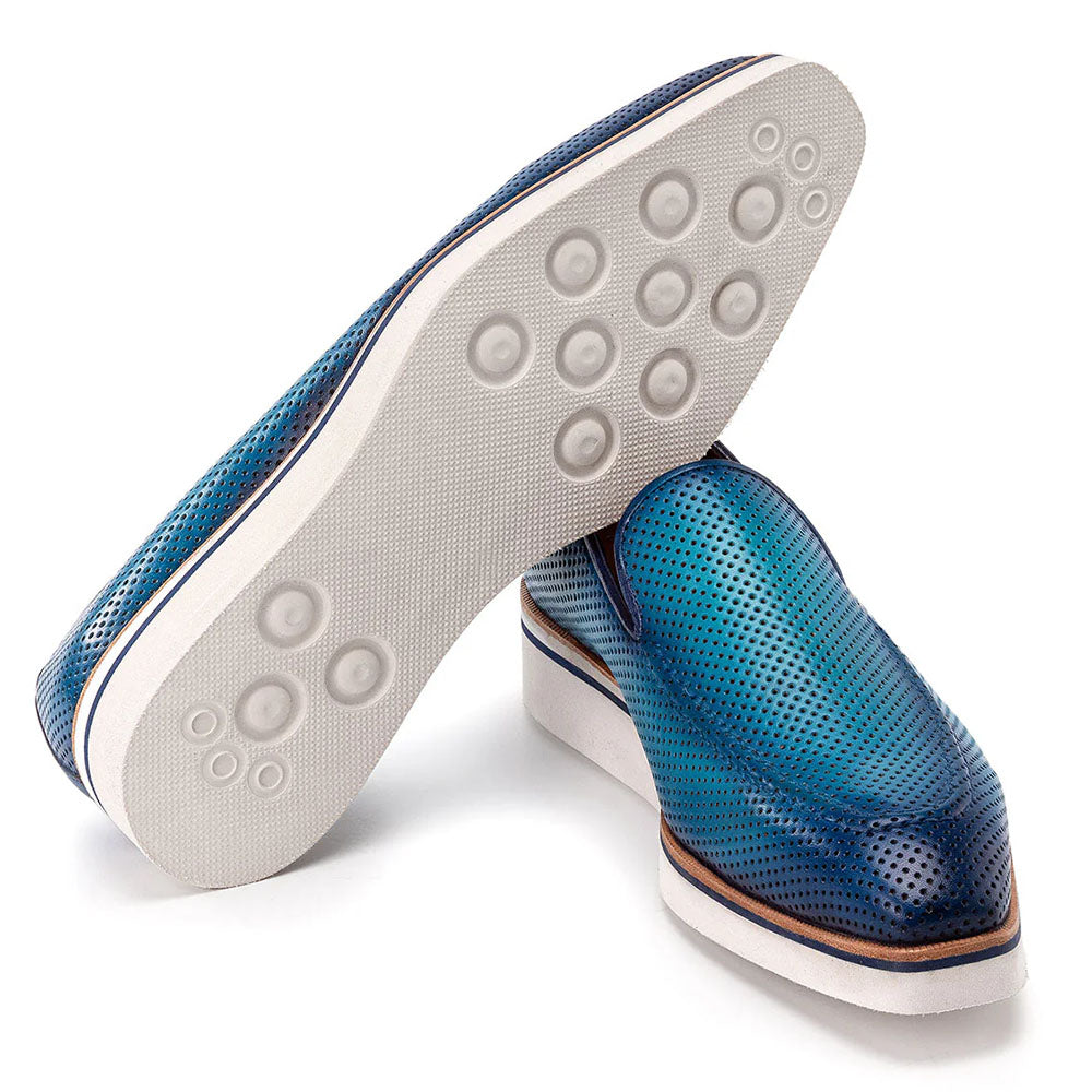 Paul Parkman Smart Perforated Leather Loafers Turquoise