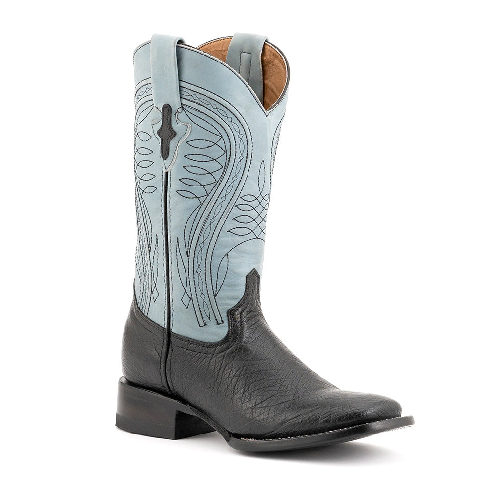 Ferrini Morgan 10293-04 Smooth Ostrich Square Toe Cowboy Boots Black