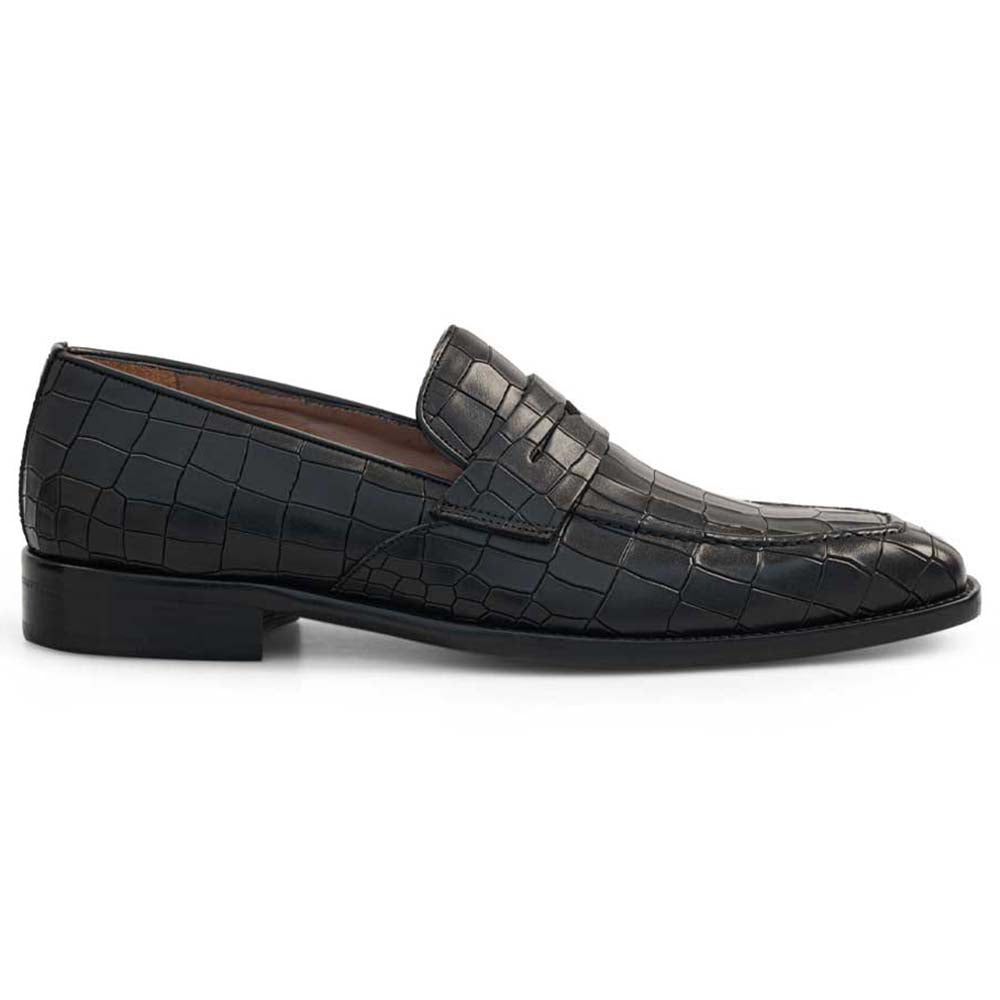 Mezlan Croco-Embossed Penny Loafer Black (19542)