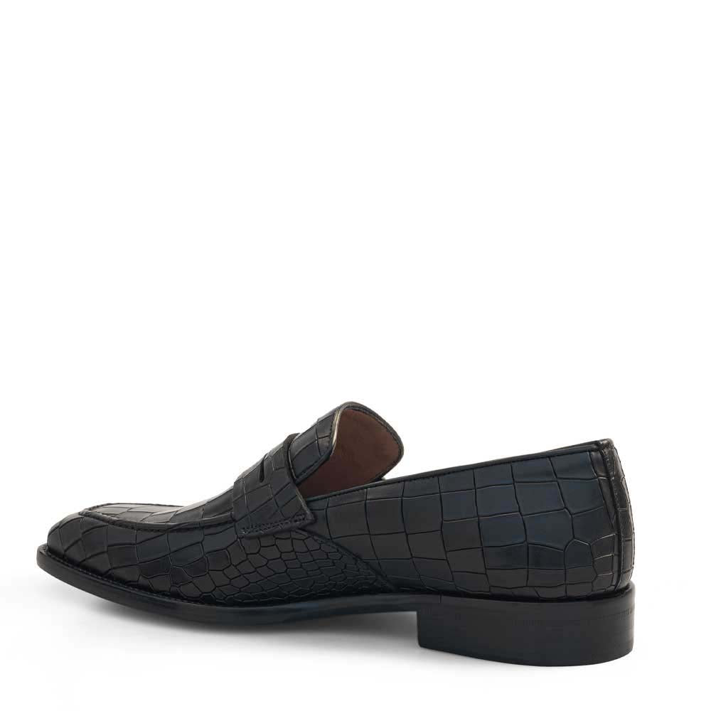 Mezlan Croco-Embossed Penny Loafer Black (19542)