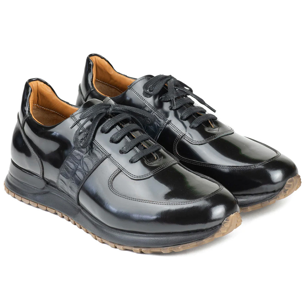 Paul Parkman Men's Polished Leather Sneakers Black