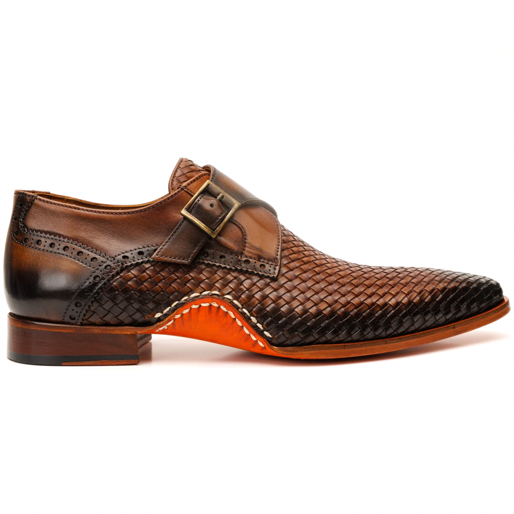 Vinci Leather The Rolls Woven Single Monk Strap Dress Shoe Tan