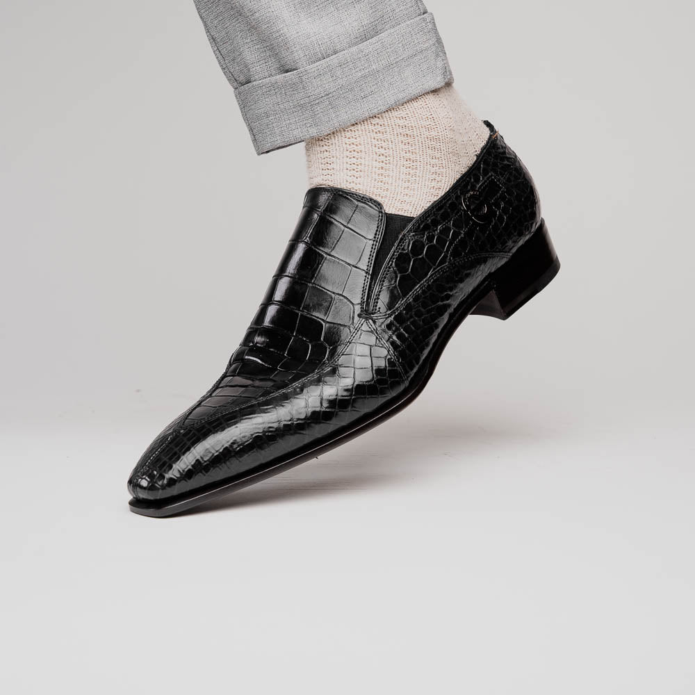 Caporicci 203 Alligator Split Toe Loafers Black