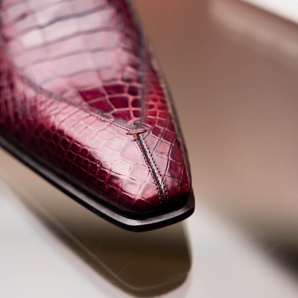 Caporicci 203 Alligator Split Toe Loafers Burgundy