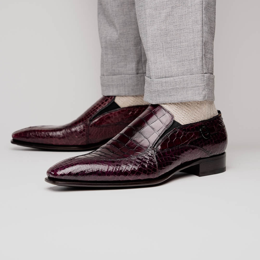 Caporicci 203 Alligator Split Toe Loafers Burgundy