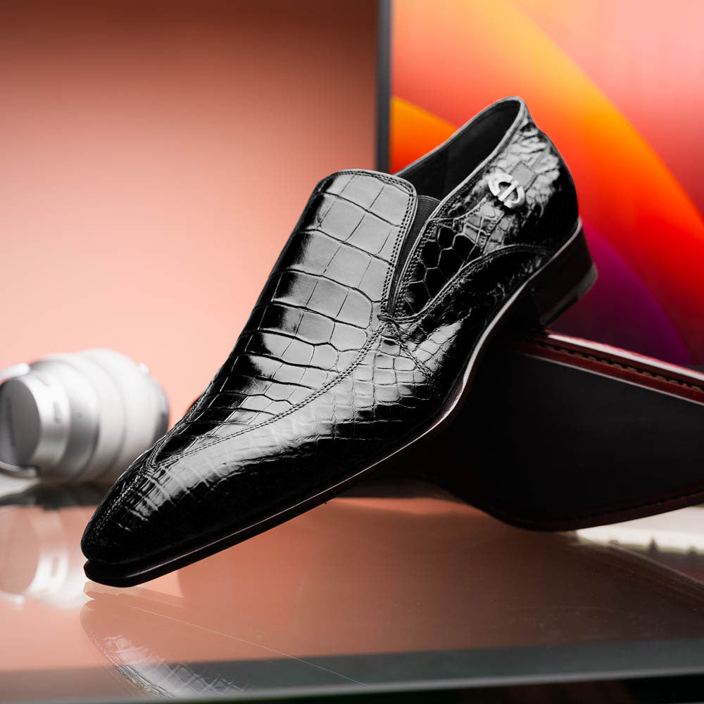 Caporicci 203 Alligator Split Toe Loafers Black