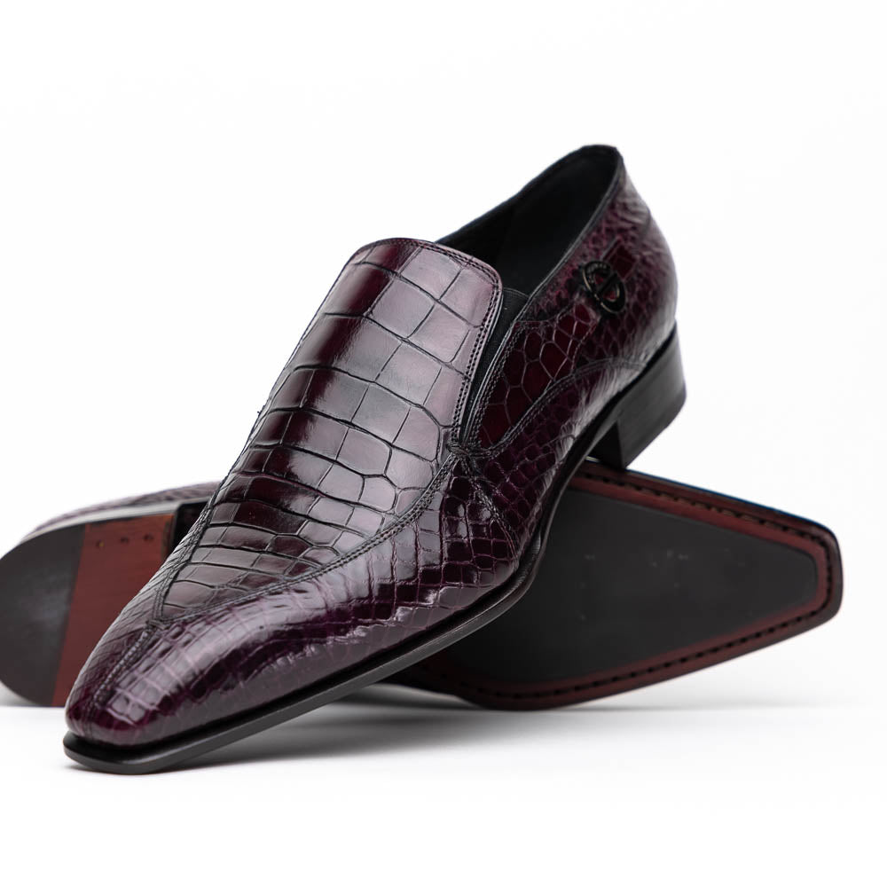 burgundy dress loafers Caporicci 203 Alligator Split Toe Loafers Burgundy