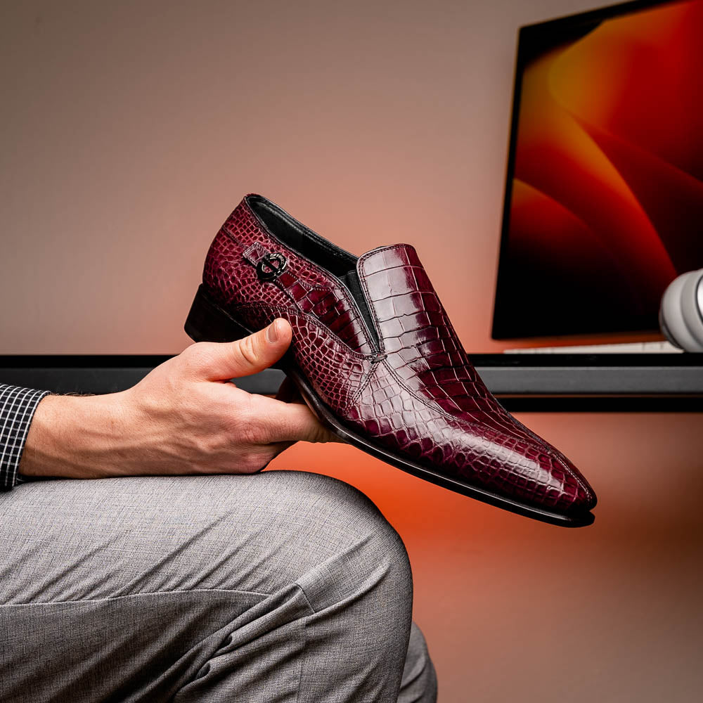 Caporicci 203 Alligator Split Toe Loafers Burgundy