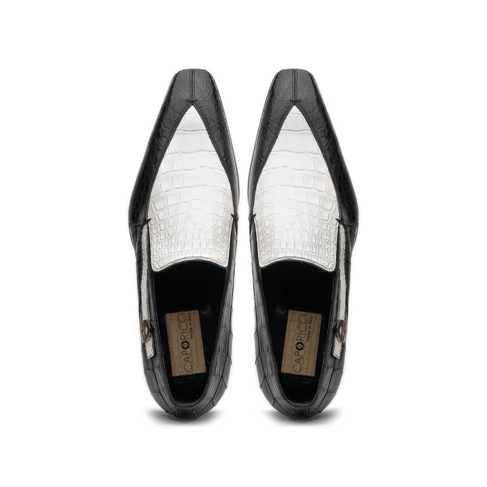 Caporicci 203 Alligator Split Toe Loafers Black / White
