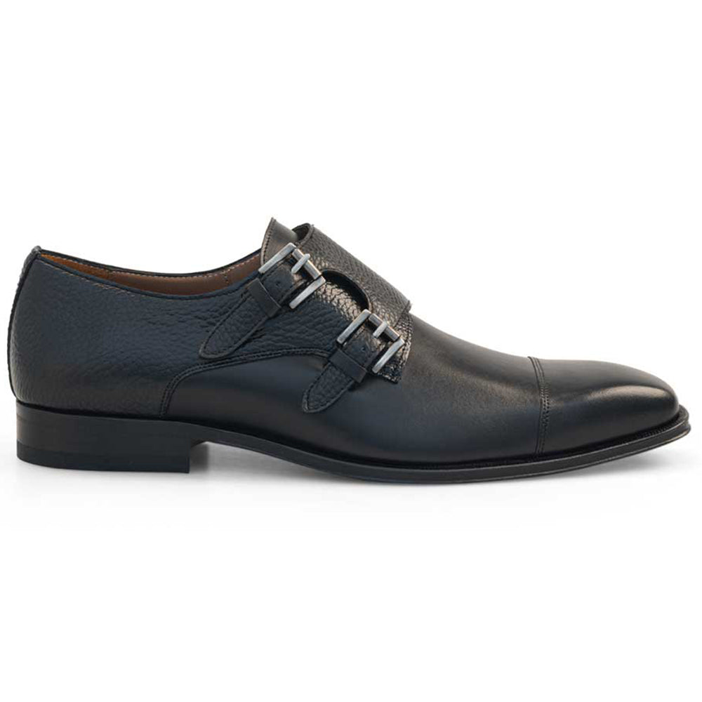 Mezlan Dual-Texture Double Monk Strap Black (20995)