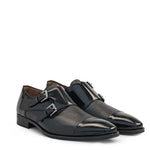Mezlan Leather Double Monk Strap Black (21191)