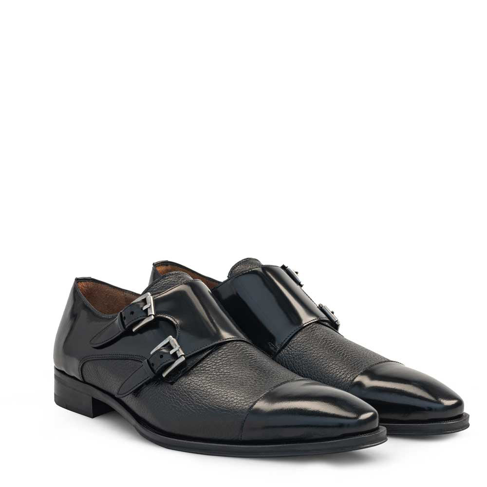 Mezlan Leather Double Monk Strap Black (21191)