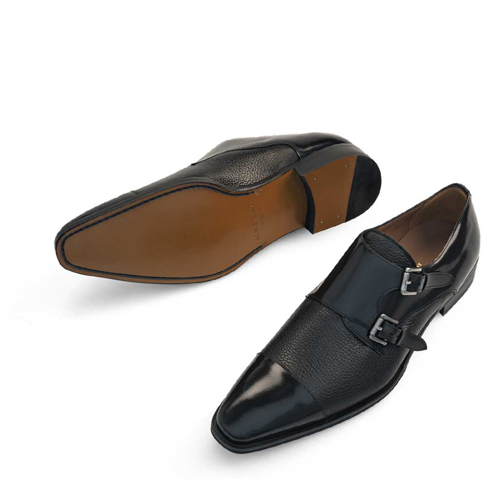 Mezlan Leather Double Monk Strap Black (21191)